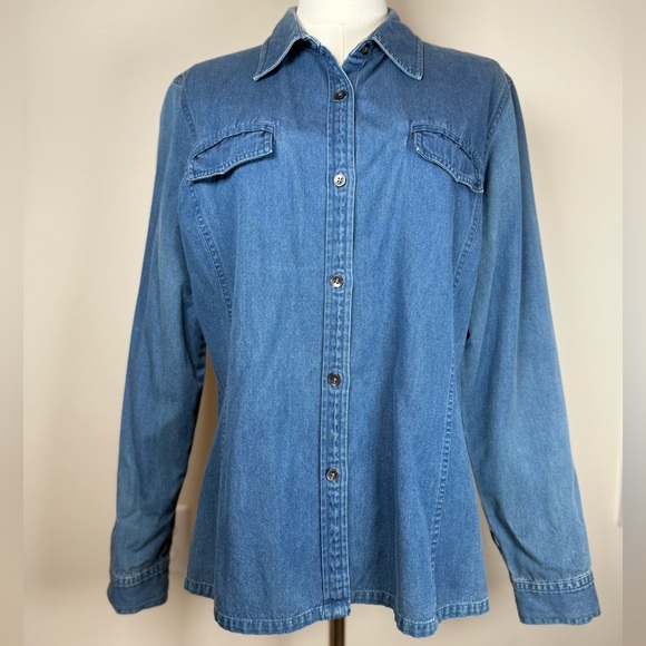 Talbots Tops - Talbots Classic Denim Shirt Long Sleeve Cotton Button Front Women's Size Medium